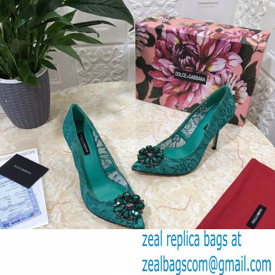 Dolce  &  Gabbana Heel 10.5cm Taormina Lace Pumps Green with Crystals 2021